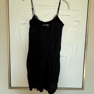 Black silk Lace-Trim Slip Romper